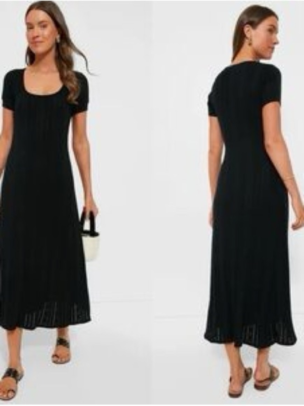 Tuckernuck Black Pointelle Ryder Short-Sleeve Maxi Dress - Classic Scoop Neck